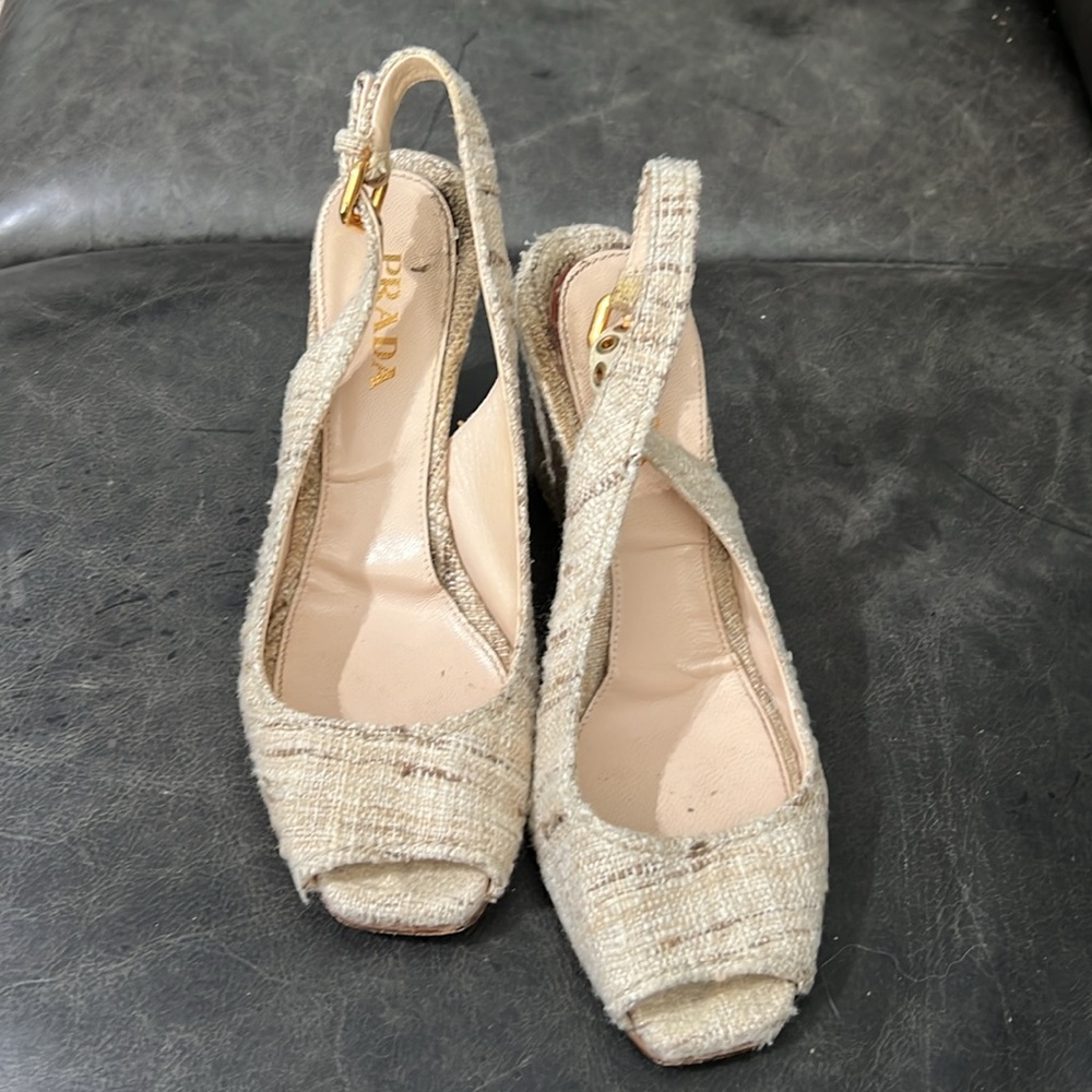 Prada Tan Tweed Slingbacks Size 38